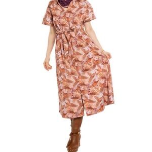 Holly Shae Bria Pheasant cap sleeve midi cotton dress XS/S New